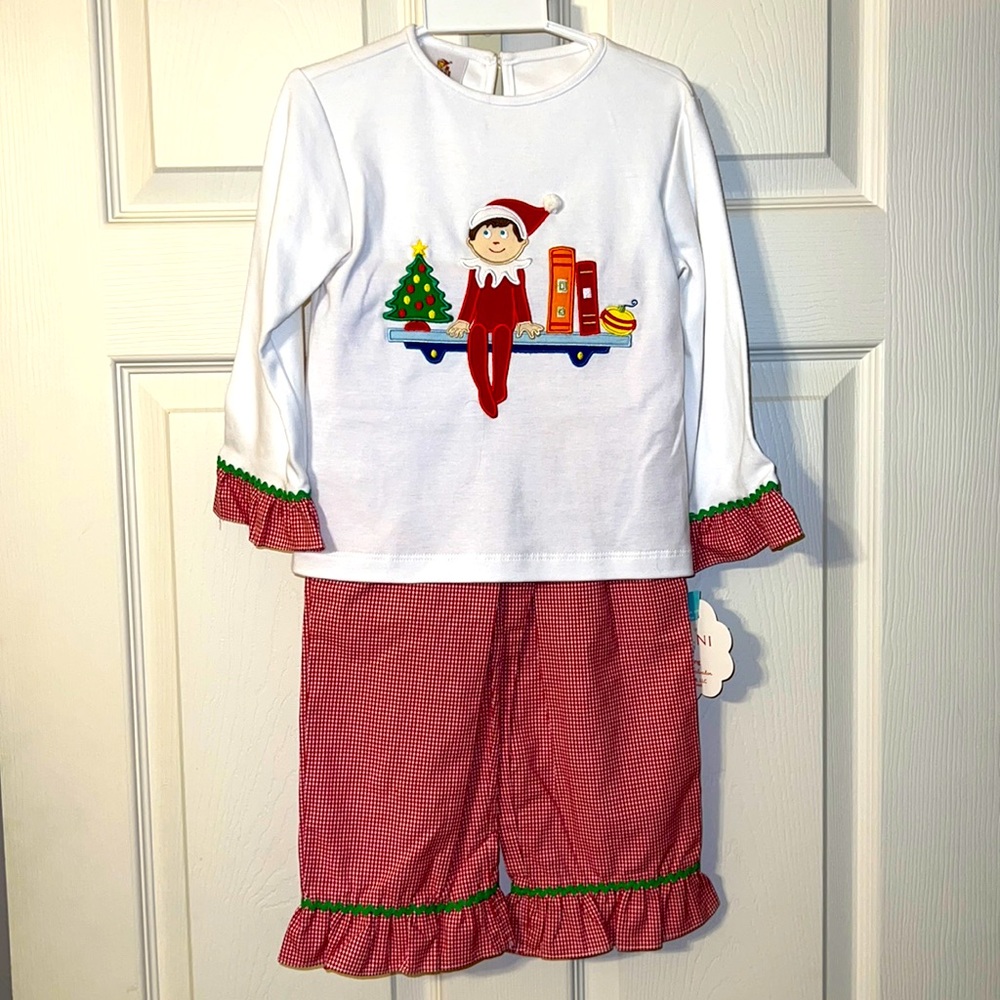 NWT Anavini girls size 3T Elf on the Shelf Christmas two piece set red check